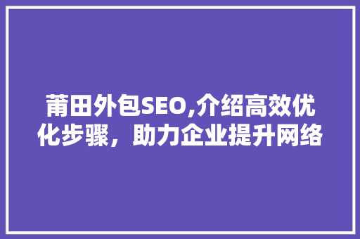 莆田外包SEO,介绍高效优化步骤，助力企业提升网络竞争力
