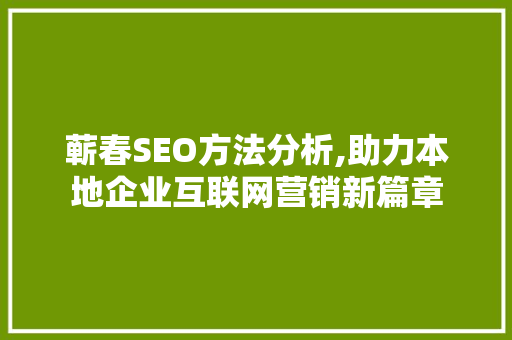 蕲春SEO方法分析,助力本地企业互联网营销新篇章 搜狗优化