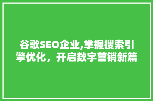 谷歌SEO企业,掌握搜索引擎优化，开启数字营销新篇章