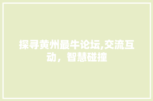 探寻黄州最牛论坛,交流互动，智慧碰撞