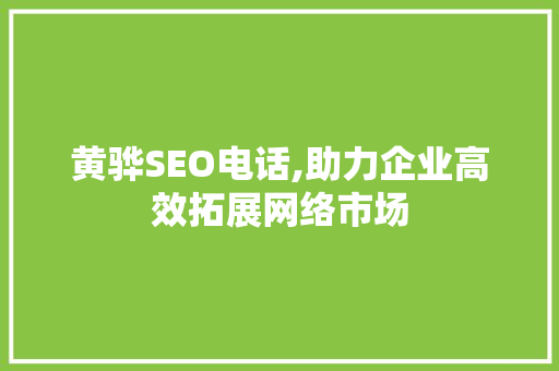 黄骅SEO电话,助力企业高效拓展网络市场