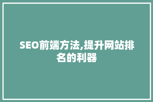 SEO前端方法,提升网站排名的利器 网站优化