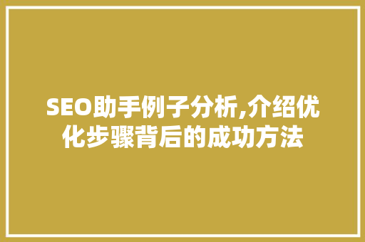 SEO助手例子分析,介绍优化步骤背后的成功方法