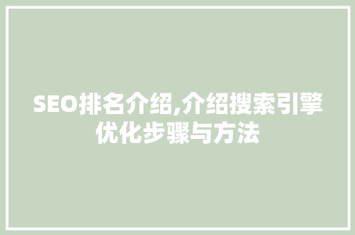 SEO排名介绍,介绍搜索引擎优化步骤与方法 头条优化