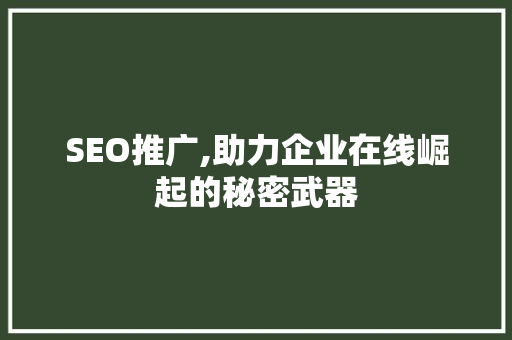 SEO推广,助力企业在线崛起的秘密武器 搜狗优化