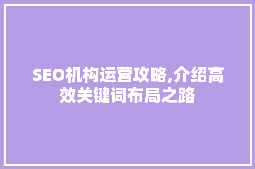 SEO机构运营攻略,介绍高效关键词布局之路 搜狗优化