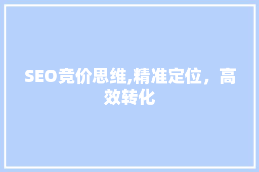 SEO竞价思维,精准定位，高效转化