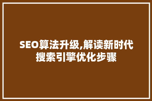 SEO算法升级,解读新时代搜索引擎优化步骤 网站优化