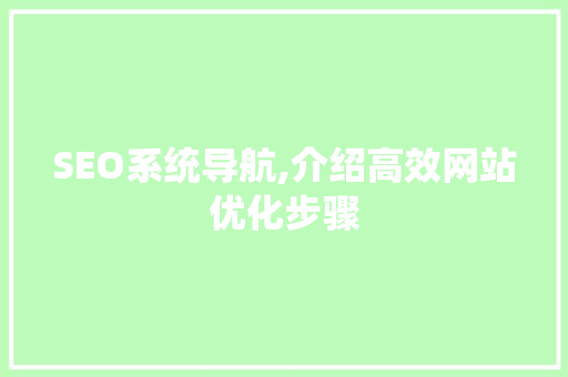 SEO系统导航,介绍高效网站优化步骤 搜狗优化