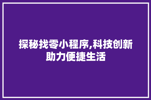 探秘找零小程序,科技创新助力便捷生活