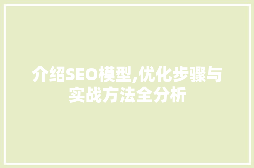 介绍SEO模型,优化步骤与实战方法全分析