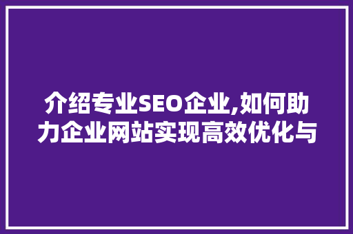 介绍专业SEO企业,如何助力企业网站实现高效优化与排名提升