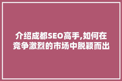 介绍成都SEO高手,如何在竞争激烈的市场中脱颖而出