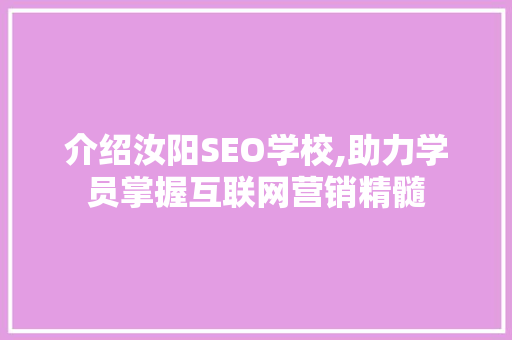 介绍汝阳SEO学校,助力学员掌握互联网营销精髓 网站优化