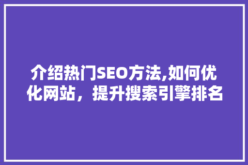 介绍热门SEO方法,如何优化网站，提升搜索引擎排名