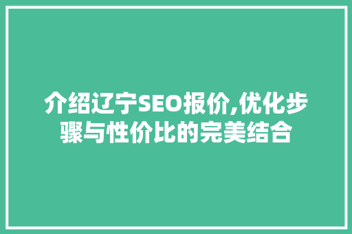 介绍辽宁SEO报价,优化步骤与性价比的完美结合