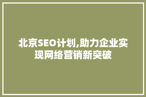 北京SEO计划,助力企业实现网络营销新突破