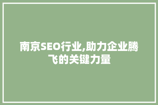 南京SEO行业,助力企业腾飞的关键力量