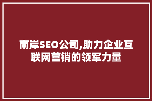南岸SEO公司,助力企业互联网营销的领军力量 小程序开发