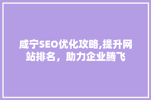 咸宁SEO优化攻略,提升网站排名，助力企业腾飞