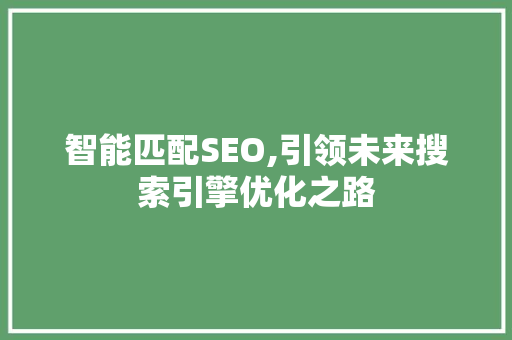 智能匹配SEO,引领未来搜索引擎优化之路