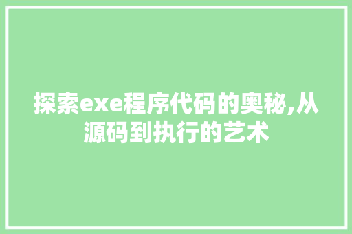 探索exe程序代码的奥秘,从源码到执行的艺术