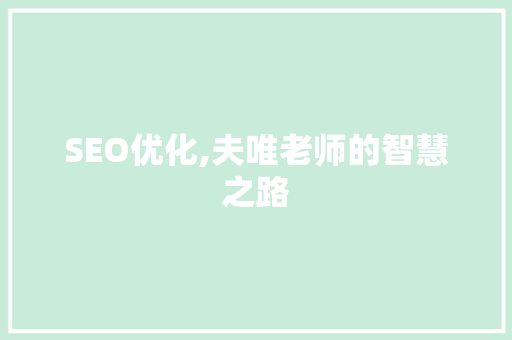 SEO优化,夫唯老师的智慧之路