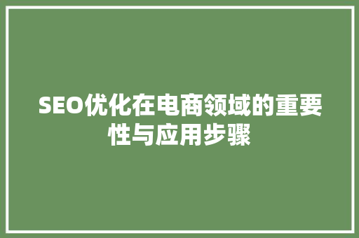 SEO优化在电商领域的重要性与应用步骤 头条优化