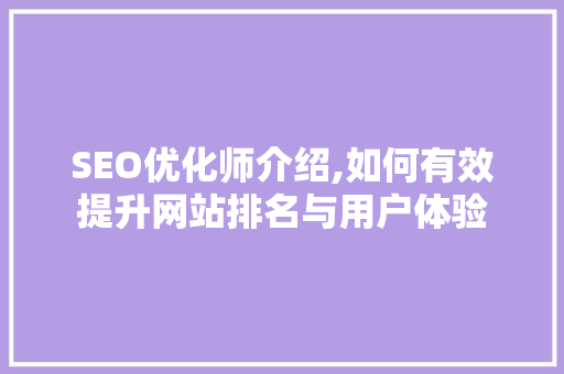 SEO优化师介绍,如何有效提升网站排名与用户体验