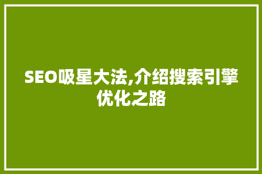 SEO吸星大法,介绍搜索引擎优化之路 小程序开发