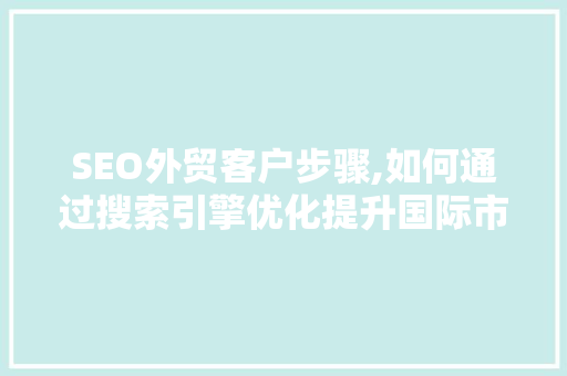 SEO外贸客户步骤,如何通过搜索引擎优化提升国际市场竞争力