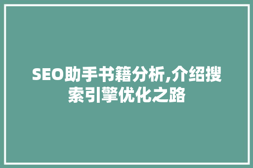 SEO助手书籍分析,介绍搜索引擎优化之路