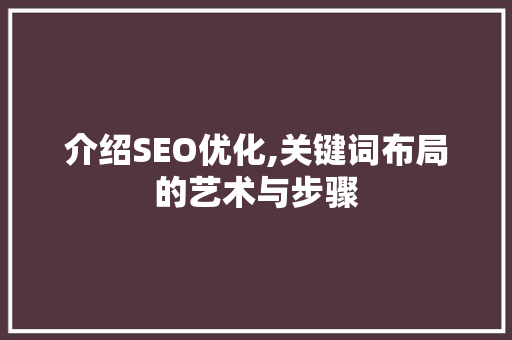 介绍SEO优化,关键词布局的艺术与步骤 网站优化