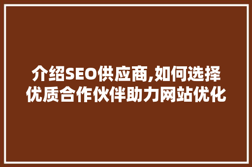 介绍SEO供应商,如何选择优质合作伙伴助力网站优化 360搜优化