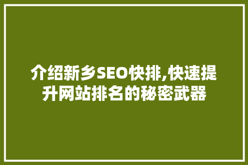 介绍新乡SEO快排,快速提升网站排名的秘密武器