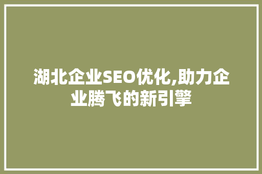 湖北企业SEO优化,助力企业腾飞的新引擎