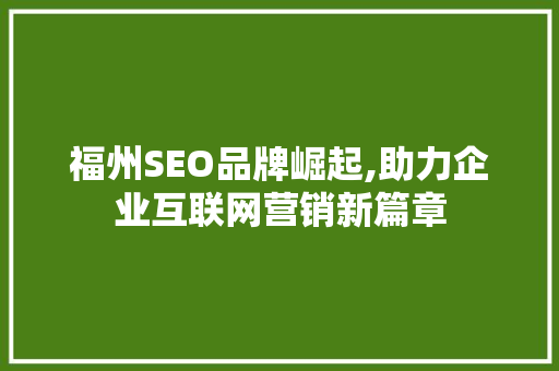 福州SEO品牌崛起,助力企业互联网营销新篇章