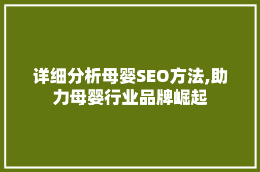 详细分析母婴SEO方法,助力母婴行业品牌崛起 头条优化
