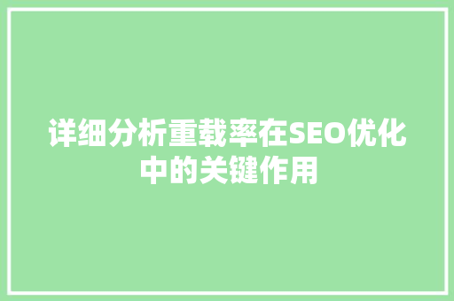 详细分析重载率在SEO优化中的关键作用