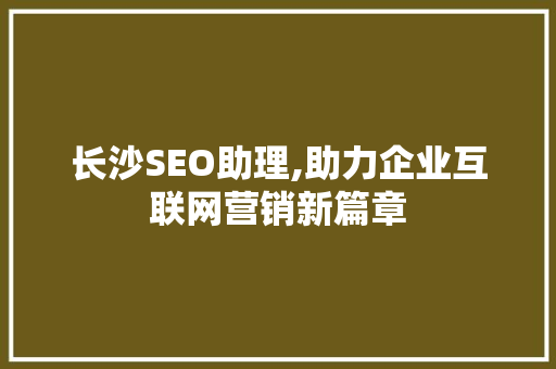 长沙SEO助理,助力企业互联网营销新篇章