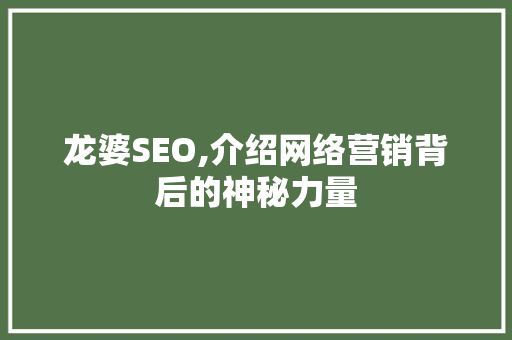 龙婆SEO,介绍网络营销背后的神秘力量 搜狗优化