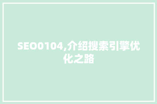SEO0104,介绍搜索引擎优化之路