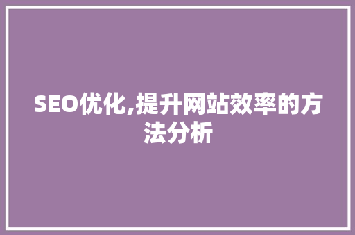 SEO优化,提升网站效率的方法分析 搜狗优化