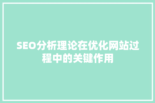 SEO分析理论在优化网站过程中的关键作用 AI技术学习