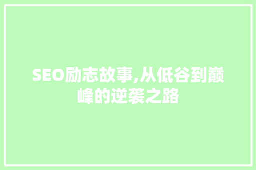 SEO励志故事,从低谷到巅峰的逆袭之路