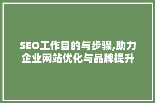 SEO工作目的与步骤,助力企业网站优化与品牌提升