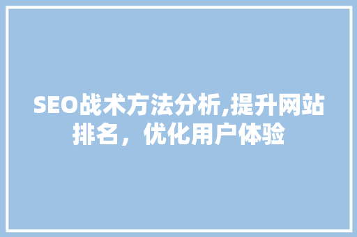 SEO战术方法分析,提升网站排名，优化用户体验