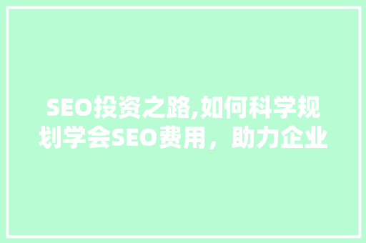 SEO投资之路,如何科学规划学会SEO费用，助力企业网络营销腾飞