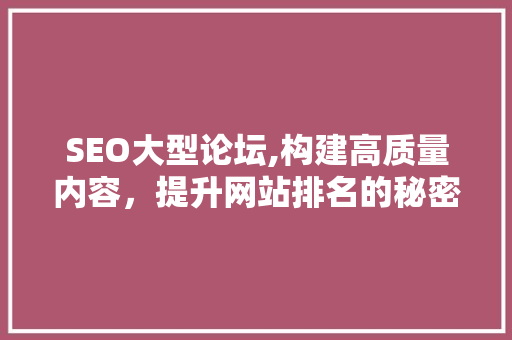 SEO大型论坛,构建高质量内容，提升网站排名的秘密武器 搜狗优化
