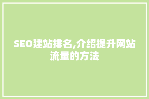 SEO建站排名,介绍提升网站流量的方法